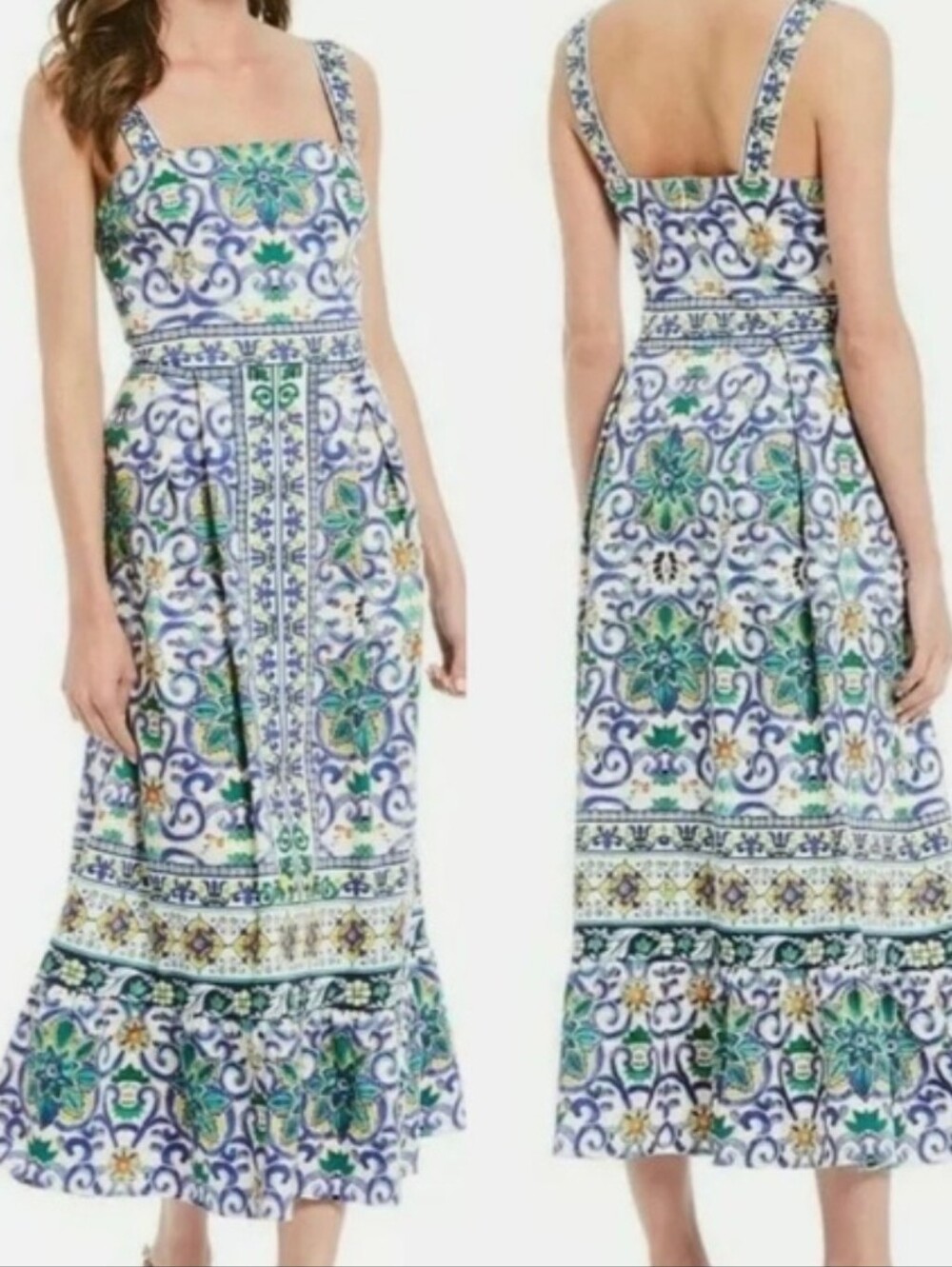 Sleeveless Printed Maxi Dress in Blue & Green